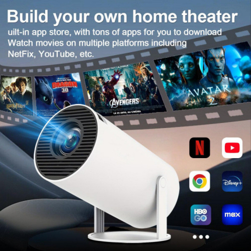 4K ครัวเรือน HD Gimbal โปรเจคเตอร์โทรศัพท์มือถือไร้สายโปรเจคเตอร์ Android ขนาดเล็กแบบพกพา Barrel โปร