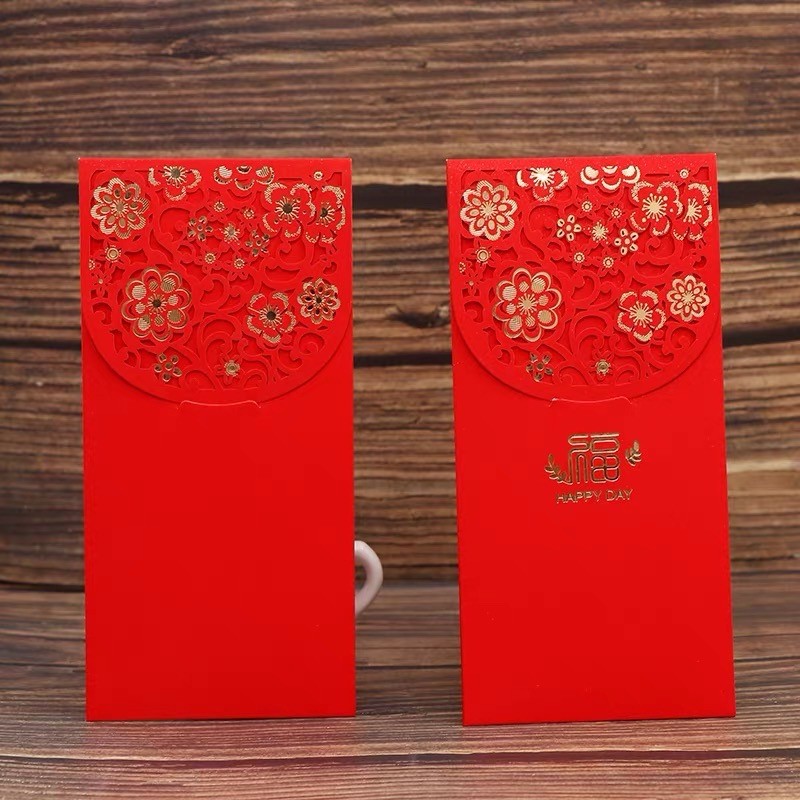 ซองอั่งเปา ซองอั่งเปาแดงเรียบหรู ลายฉลุสีแดง (ชุด 5 ใบ)