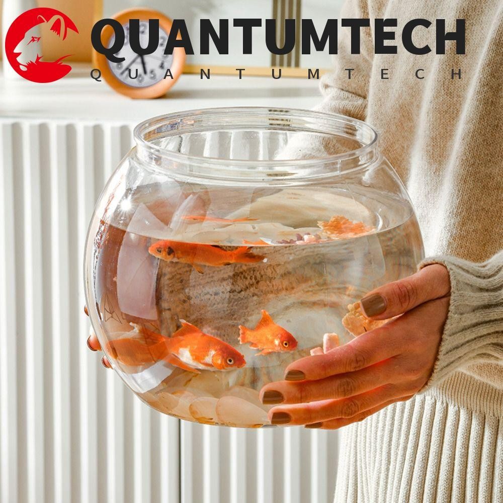 Quantumtech ตู้ปลาทรงกลมโปร่งใส, ชามปลาแบบพกพาใส, ของตกแต่งบ้านแสงหรูหรา ชามตู้ปลาตั้งโต๊ะพลาสติกขนาดเล็ก พิพิธภัณฑ์สัตว์น้ําขนาดเล็ก