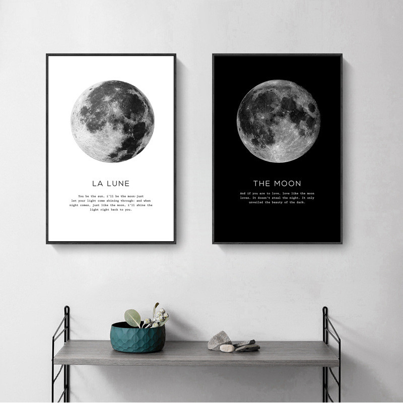 30X40 ซม.40X60 ซม.Nordicโมเดิร์นMinimalistสีดําสีขาวMoon Artภาพวาดตกแต่งห้องนั่งเล่นห้องนอนรูปแบบภาพวาดตกแต่งโปสเตอร์ผนังWall Artวาดพื้นหลังตกแต่งบ้าน