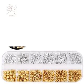 [maybeauty] 12Grids ผสมมุกครึ่งวงกลมทองและเงินเล็บ Charms ตกแต่งเล็บอุปกรณ์ร้านทําเล็บ {TH}