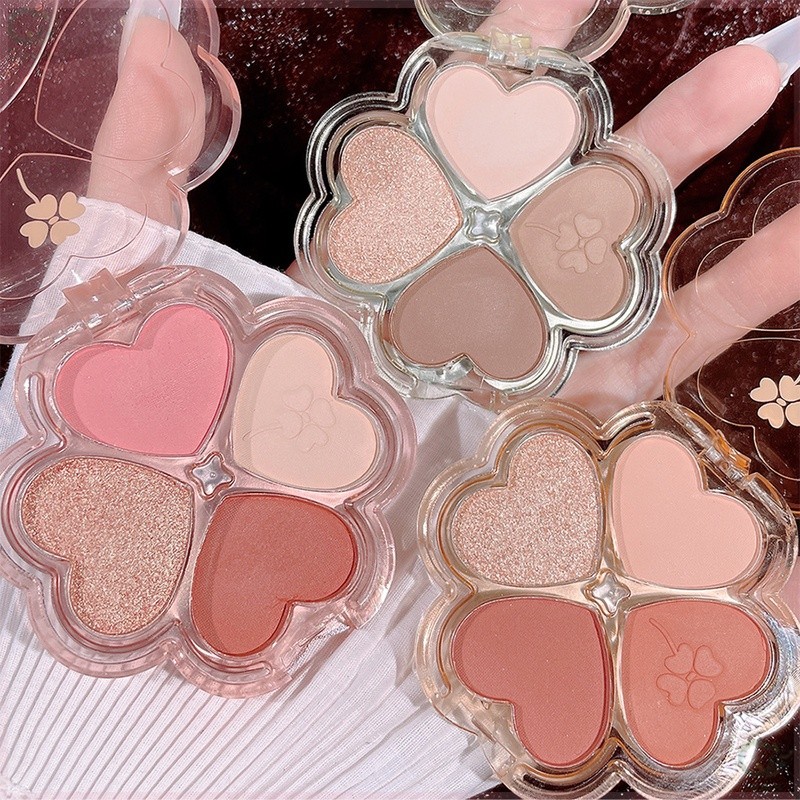 Lucky Four Leaf อายแชโดว์ 4 สี Matte ไฮไลต์ Pearlescent Glitter Powder Brightening Waterproof Beautiful Eye Makeup