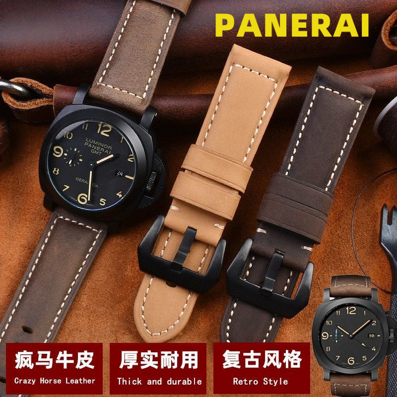 สายนาฬิกาหนัง Panerai สําหรับ PAM111 PAM441 - 22 มม. 24 มม. 26 มม.ของแท้ Crazy Horse สายหนังเปลี่ยน