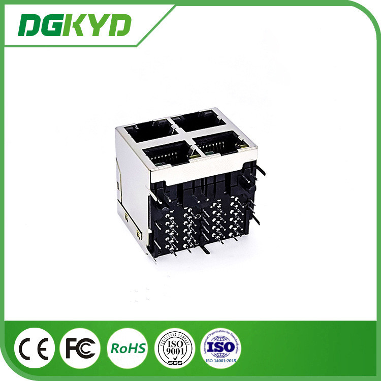 RJ45 Four-Port Connector Ethernet Gigabit Filter พร้อมไฟไม่มีกระสุน 10PIN DGKYD