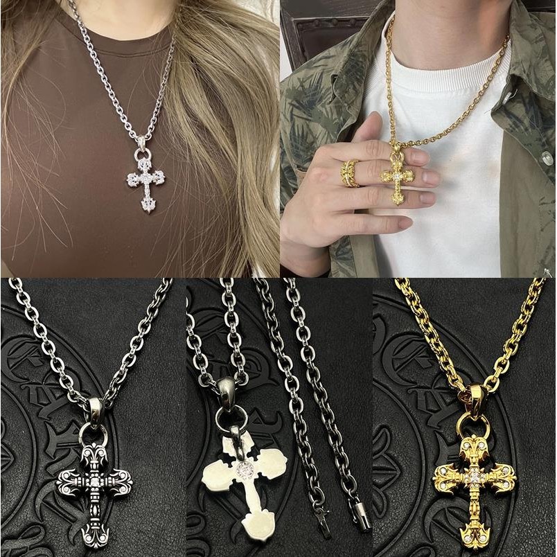 CH สร้อยคออัญญิkeyเงิน 925 สไตล์ใหม่ กะทัดรัดด้วยเพชรเปลวไฟ พร้อมลายละเอียดจากทองคำ 0749