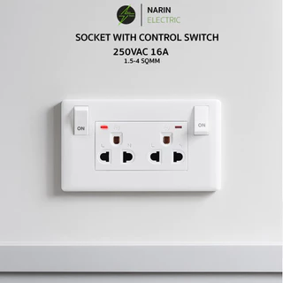 ชุดเต้ารับปลั๊กไฟพร้อมสวิตซ์ ควบคุมการจ่ายไฟ 250V 16A ติดผนัง ปลั๊กไฟบ้าน ปลั๊กไฟสากล