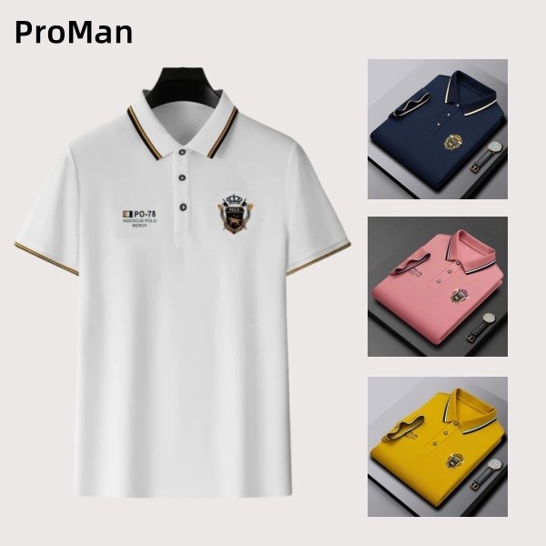 ProMan🌟เสื้อโปโลผู้ชาย   เย็บปักถักร้อย  ปกพับ  สไตล์ธุรกิจ  ลำลอง  ทำให้ดูผอมเพรียว