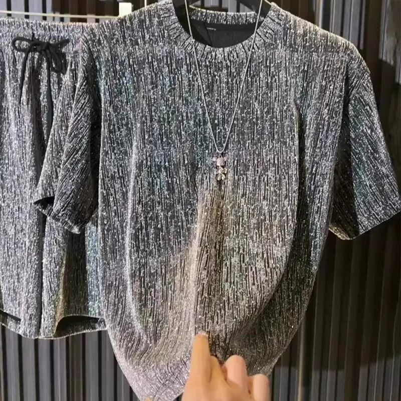 สูทเพชรสำหรับผู้ชาย ออกแบบหรูหราและสมัยใหม่ แขนสั้น เสื้อยืด สวมใส่ง่ายในทุกโอกาส