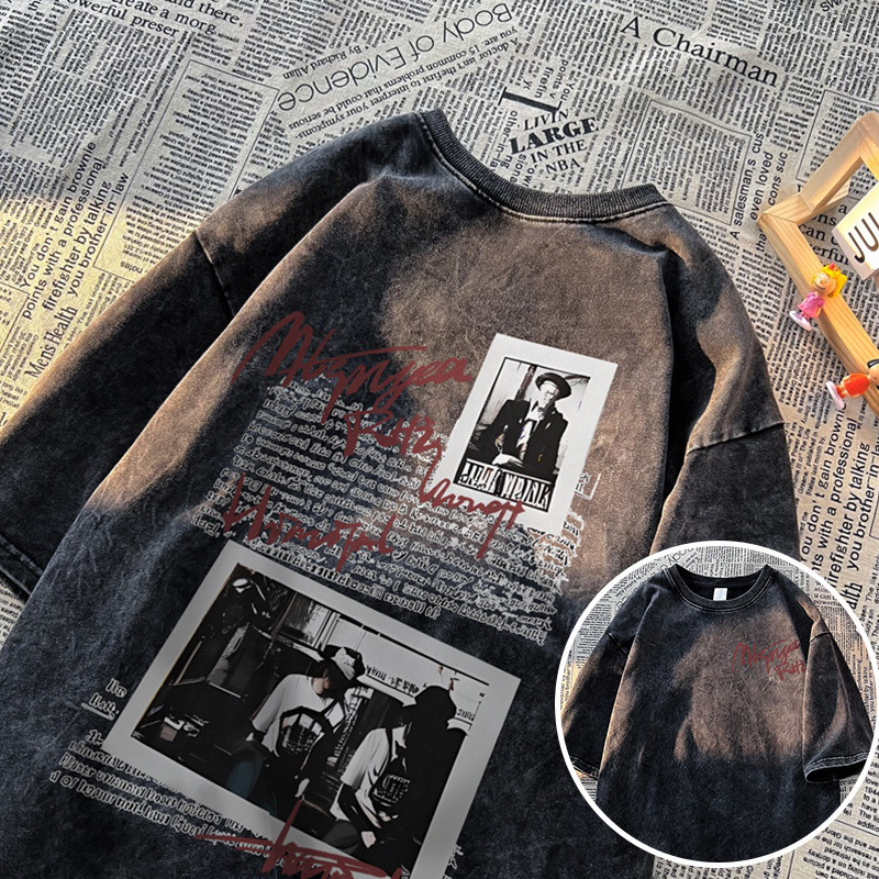 CC chao（🛒จัดส่งตลอด 24 ชั่วโมง🛒）S-3XL เสื้อยืดฟอก oversize ผ้าคอตตอน  สไตล์ฮิปฮอป เรโทร เสื้อฟอก ย่อ