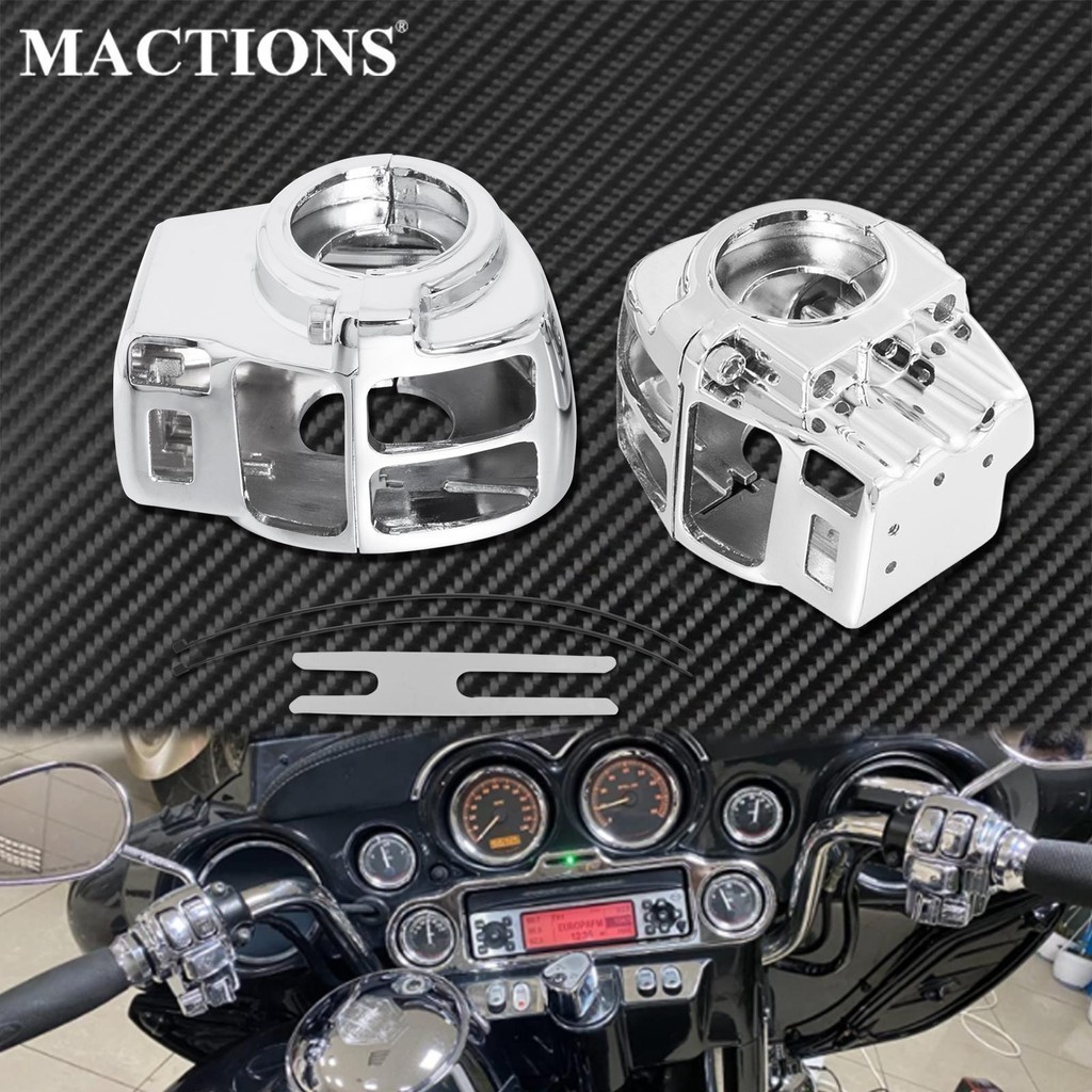 YJ Motorcycle Chrome Handlebar Control Switch Housing Cover 2PCS Aluminum For Harley Touring Electra