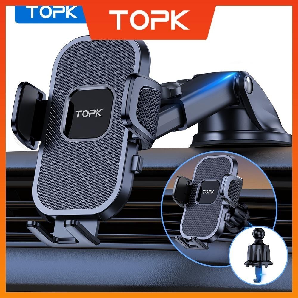 [Value Choice] TOPK ที่วางโทรศัพท์ในรถยนต์ [อัพเกรด 2023] เหนียว แข็งแรง ปรับได้ 360° ที่วางโทรศัพท์ แบบหมุนได้ สําหรับแดชบอร์ดรถยนต์ กระจกหน้าต่าง ช่องแอร์