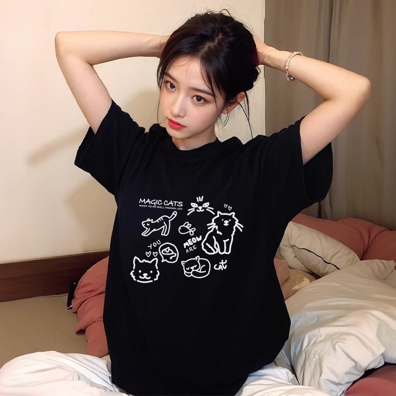 พร้อมส่ง เสื้อ พร้อมส่ง เสื้อยืดแขนสั้น คอกลม โอเวอร์ไซซ์ สไตล์เกาหลี ฤดูร้อนผ้าฝ้ายบริสุทธิ์สบายและลำลอง