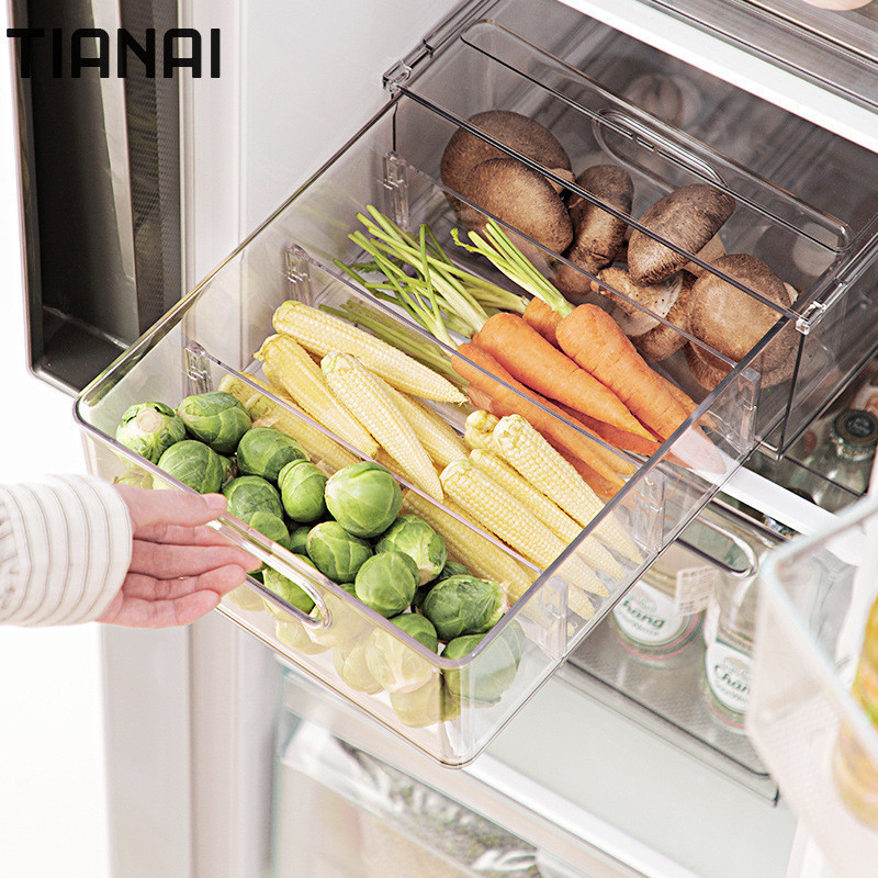 Yimei ตู้เย็นกล่องเก็บ Crisper ลิ้นชักห้องครัวไข่แช่แข็งเกรดอาหารผักและผลไม้ Finishing กล่อง