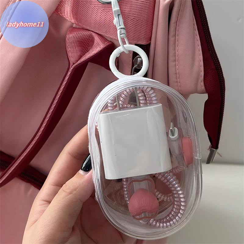 Onelady สีดําสีขาวรูปไข่ PVC โปร่งใสกระเป๋าเครื่องสําอางตุ๊กตากระเป๋าแบบพกพาหูฟังเหรียญข้อมูลสายชาร์จกระเป๋า TH