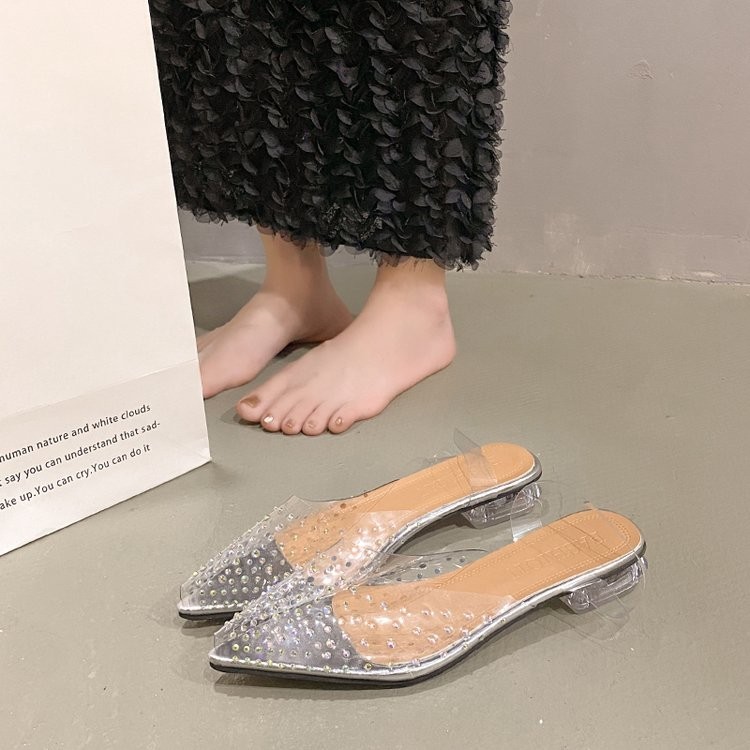 34-43 ชี้นิ้วเท้ารองเท้าแตะเหยียบเดียวผู้หญิงโปร่งใสขนาดใหญ่
