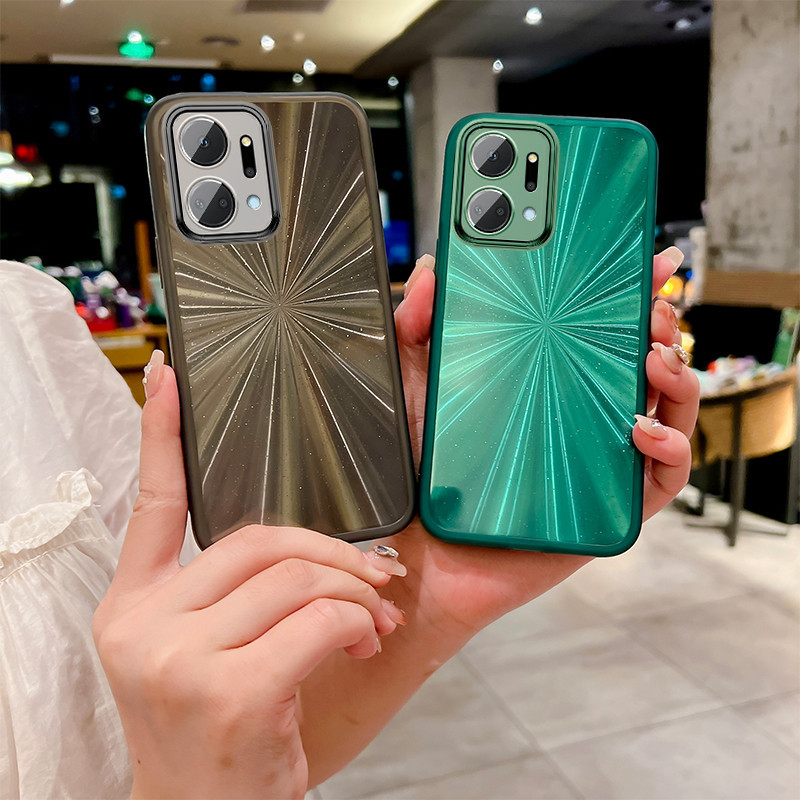 HONOR X7A RKY-LX1 RKY-LX2 RKY-LX3 พร้อมฟิล์มเลนส์, สติ๊กเกอร์ดอกไม้ไฟเลเซอร์, ผงแวววาว, เปลือกนิ่มใส