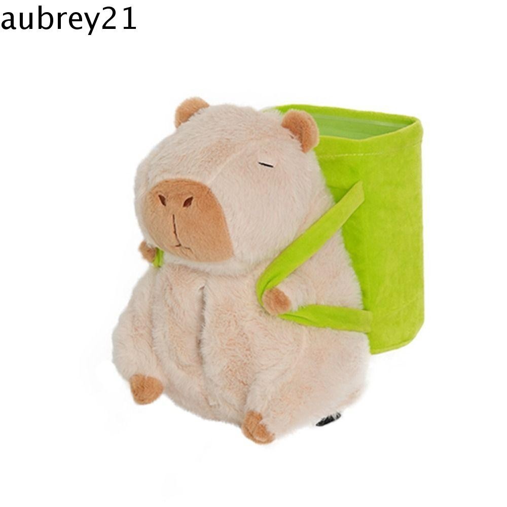 Aubrey1 กล่องกระดาษทิชชู่ในรถยนต์,ถังขยะตุ๊กตา Capybara แบบนุ่มแบบพกพา,ตุ๊กตาทนทานมัลติฟังก์ชั่นน่ารักถังเก็บรถที่นั่งด้านหลัง
