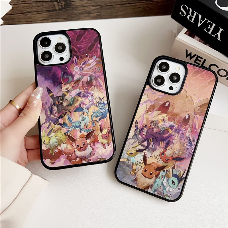 Pokemon Eevee FamilyNaked Eye 3D เปลี่ยนภาพ IPhone กรณีสําหรับ IPhone 15 Pro Max Plus 11 12 13 14 Pro Max ปลอกคุณภาพสูง Shock Proof โทรศัพท์อ่อนแม่เหล็กฝาครอบ