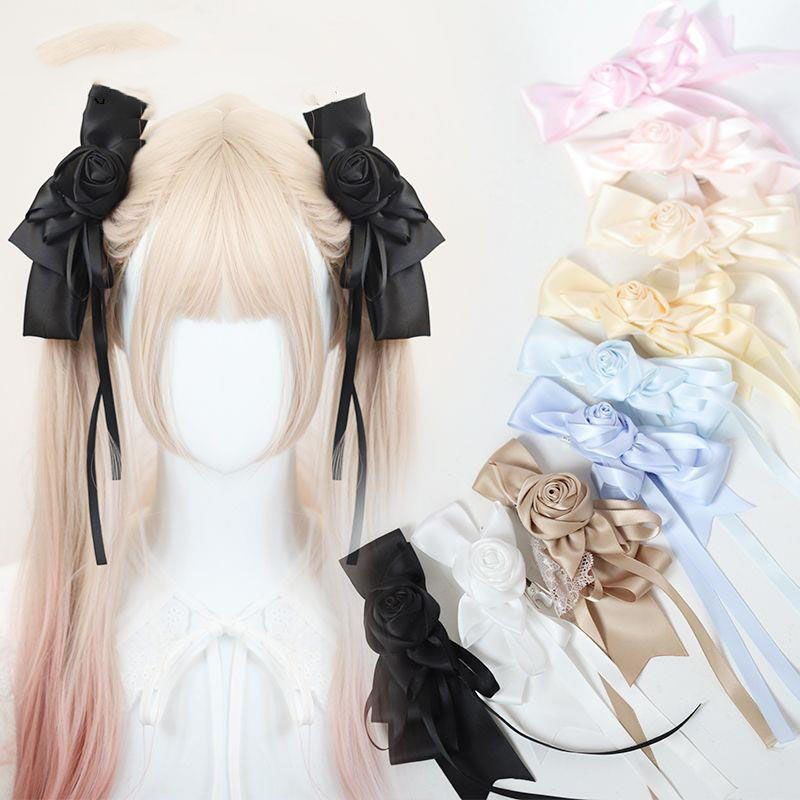 ใหม่กุหลาบริบบิ้นกิ๊บคู่ผมหางม้าคู่ของ hairclips โลลิต้าอุปกรณ์ผมที่ทำด้วยมือ H eadwear