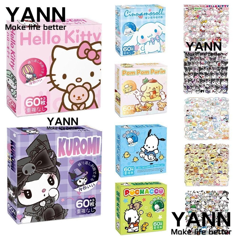 Yann1 60 ชิ้น/กล่อง Melody Kuromi สติกเกอร์, Kitty Kuromi Cinnamoroll Pochacco การ์ตูนสติกเกอร์, ของขวัญไดอารี่กันน้ําตกแต่งกระเป๋าเดินทางสติกเกอร์โทรศัพท์