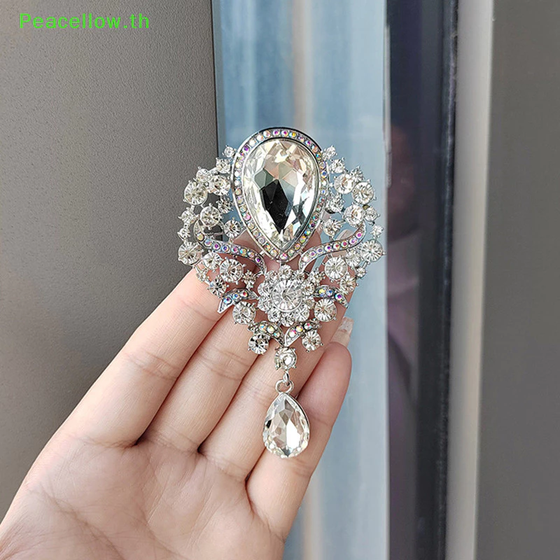 Peacellow Elegant คริสตัลขนาดใหญ่ Water-drop เข็มกลัดสําหรับผู้หญิงสาว Vintage แฟชั่นจี้ Corsage Elegant งานแต่งงาน Pins เครื่องประดับ TH