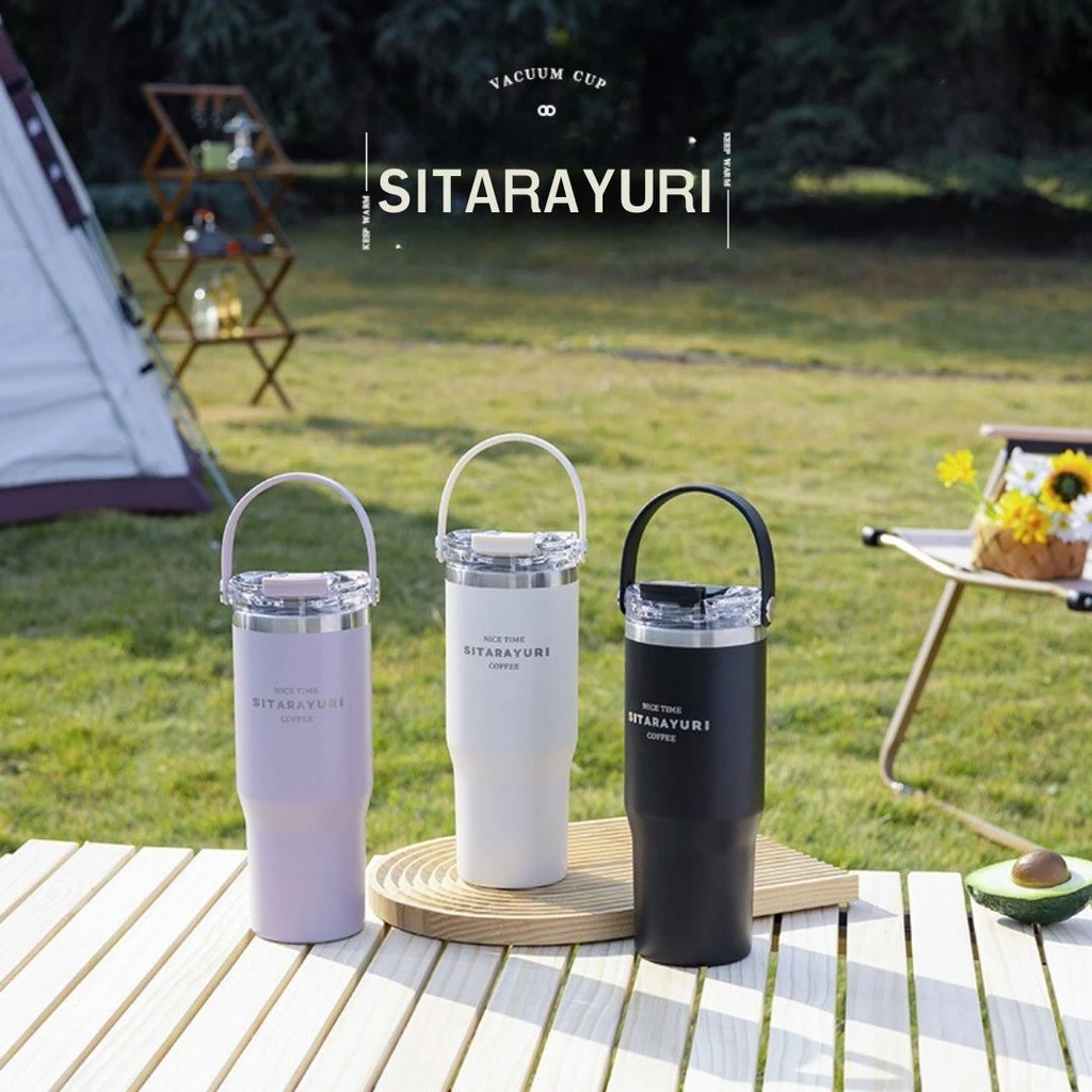 แก้วน้ำ SITARAYURI เก็บอุณหภมิูได้ทั้งเย็นและร้อน หูหิ้วทรงโค้งสามารถพับงอได้ สแตนเลส SUS304 มี 2 ขนาด 600ml , 900ml