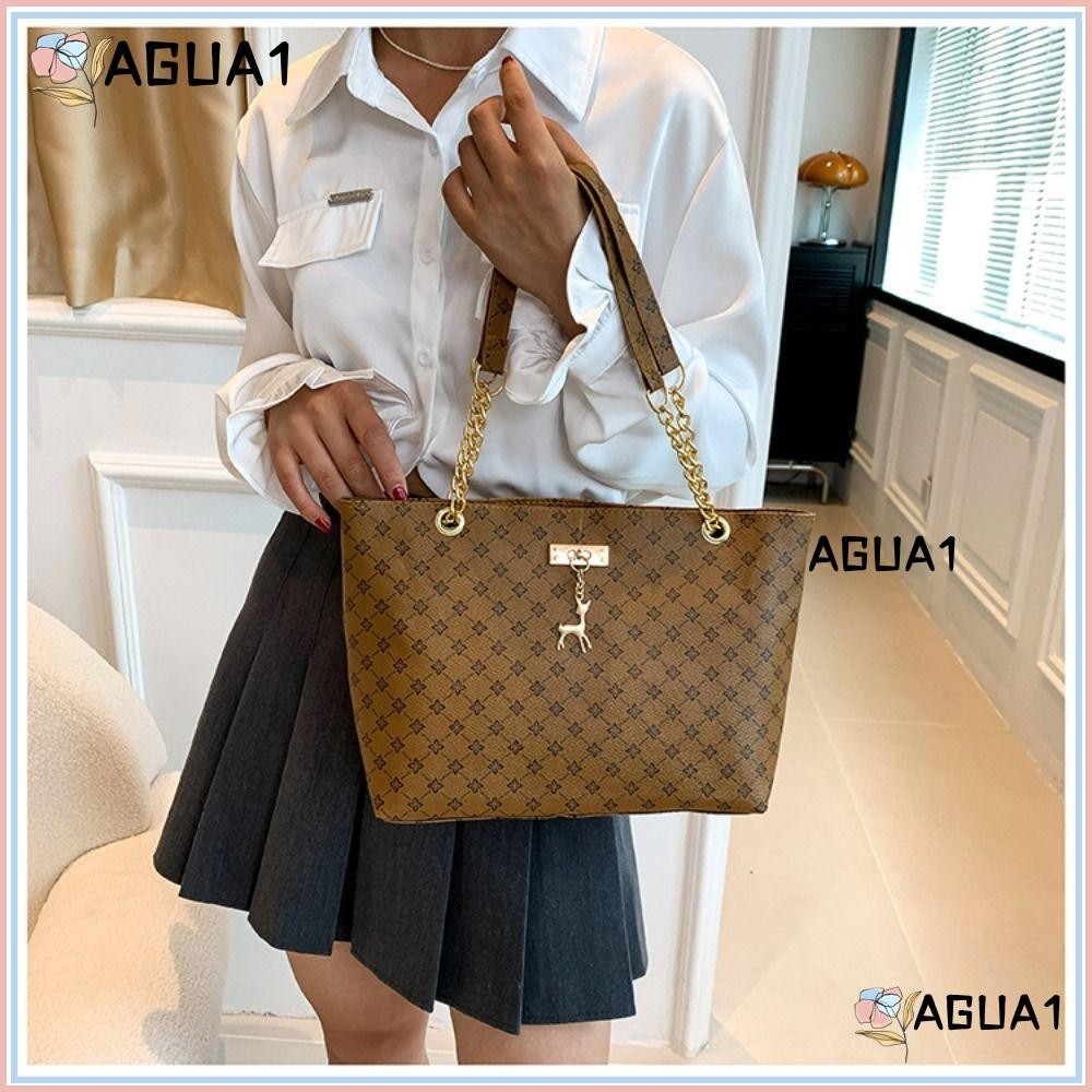 Agua1 กระเป๋าสะพายไหล่,กระเป๋าช้อปปิ้งพิมพ์ลายหนัง PU,กระเป๋าถือความจุขนาดใหญ่ทนทานผู้หญิง