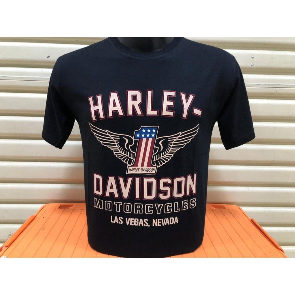 (🔥เสื้อยืดพิมพ์ลาย🔥) *DD* yumi@ เสื้อยืดลายกราฟฟิก Harley Davidson สีดํา  แขนสั้นพิมพ์พรีเมี่ยม พร้อ