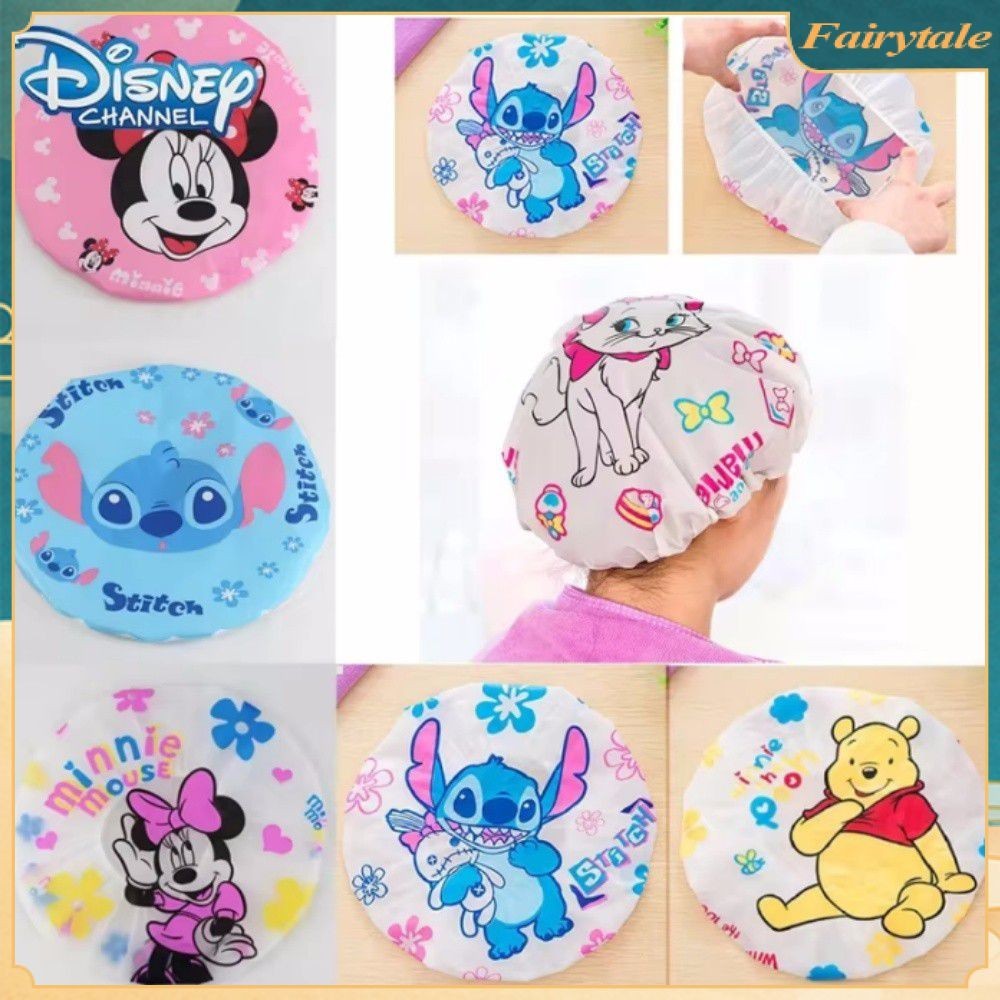 ❀ Disney Stitch หมวกอาบน้ำ น่ารัก Holle Kitty หมวกอาบน้ำ หมวกอาบน้ำ Winnie The Pooh Kitchen Dust Cap Party ของขวัญ