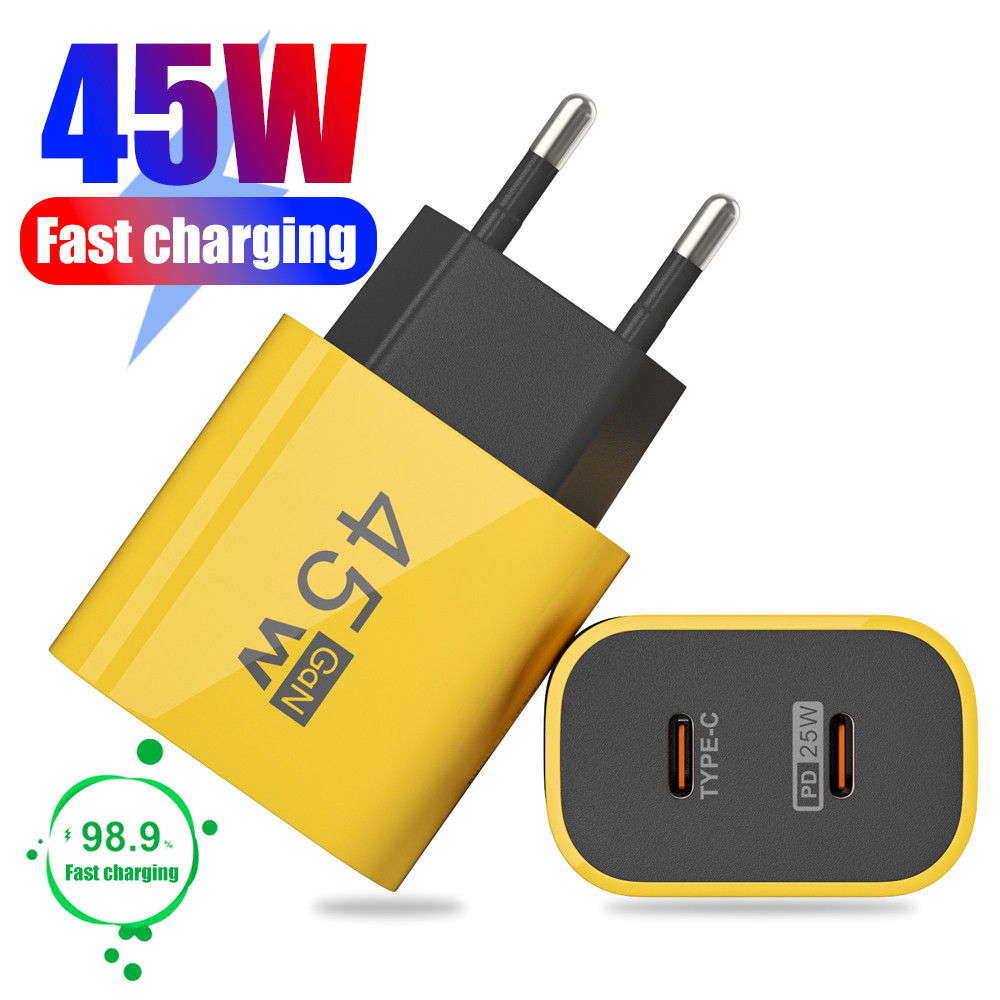 45w 2PD USB C 2Ports Charger - เครื่องชาร์จ Type-C - อะแดปเตอร์ติดผนังชาร์จเร็ว - EU/US Plug Travel Charger Adapter - Fast Charger