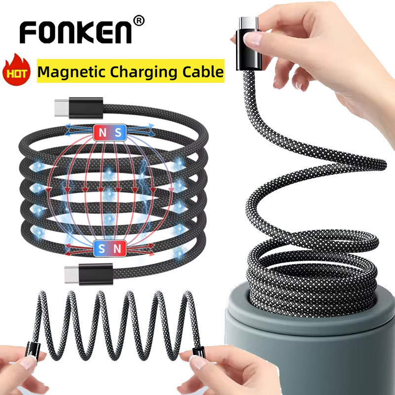 Fonken 66W USB C ถึง Type-C Magnetic Fast Charger Cable สําหรับ iPhone 15 27W iOS To Type-C ข้อมูลสา