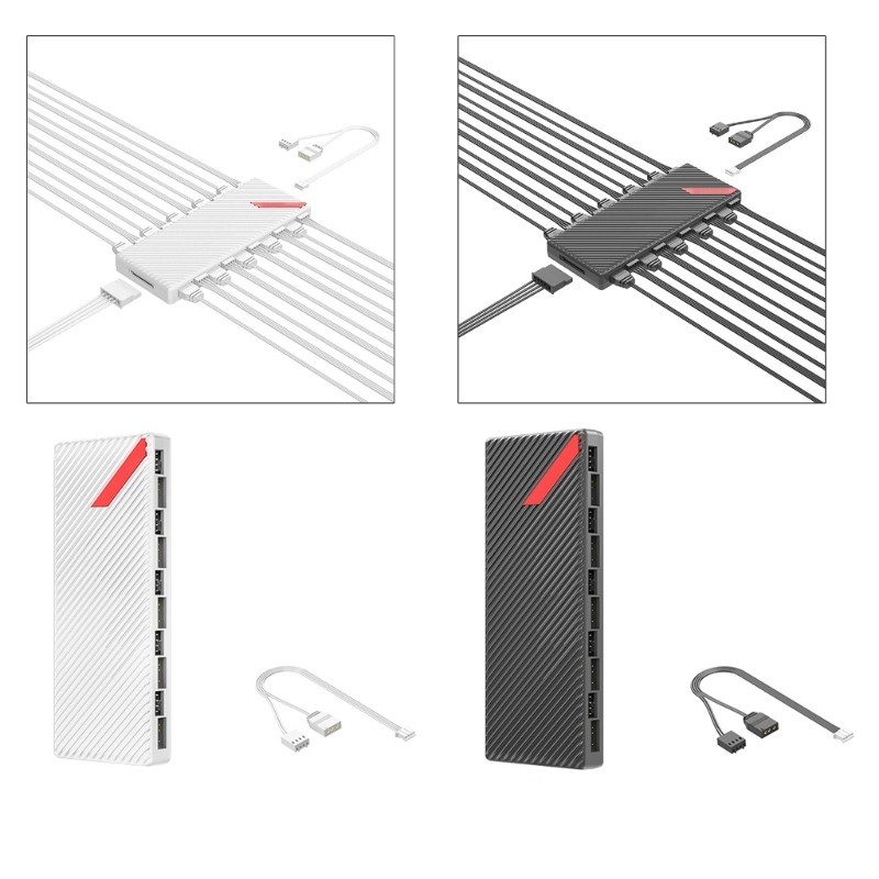 BTM PC Fan Controller Hub พัดลมคอมพิวเตอร์และควบคุมแสง 10 พอร์ต ARGB + PWM Splitter