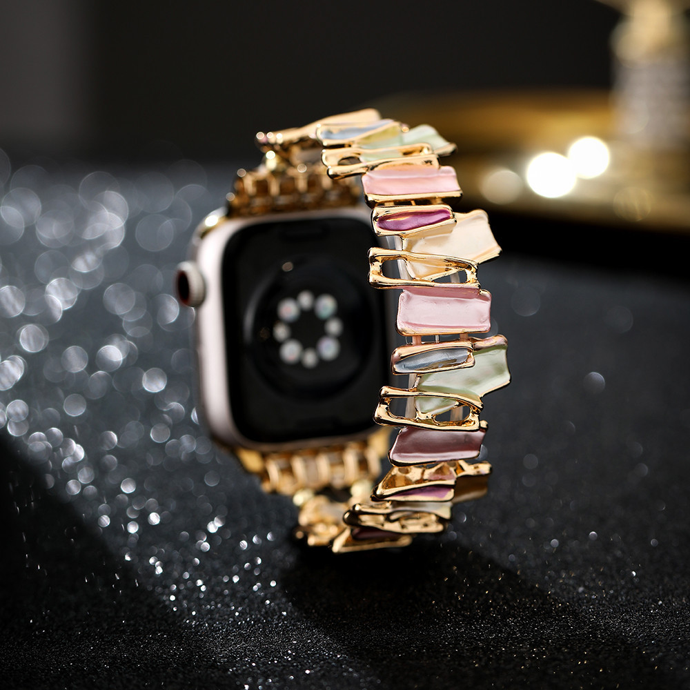 สายโลหะสําหรับ Apple Watch Series 9 8 SE 7 6 5 4 3 Ultra 40/41/38/44/45/49/42 มม. สายรัดข้อมือยืดหยุ่น รูปเรขาคณิตไม่สม่ําเสมอ