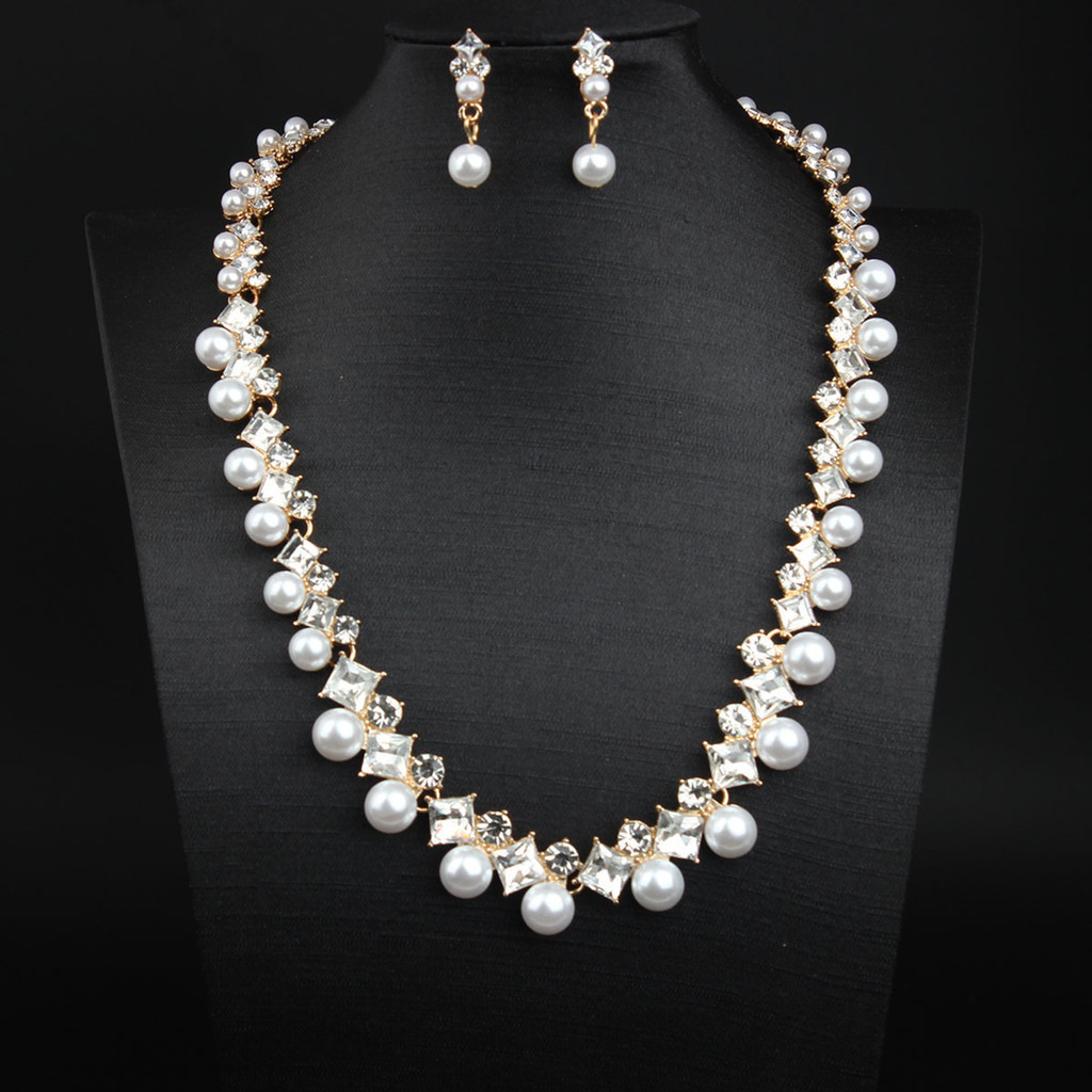 All-match Pearl Diamond Clavicle Choker ต่างหูชุดชุดเจ้าสาวอุปกรณ์เสริมหญิง