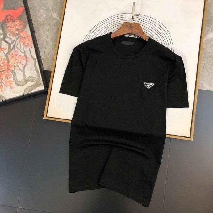 Prada2024ใหม่ผู้ชายลำลองแขนสั้นเสื้อยืดเสื้อตัวใน mkfm