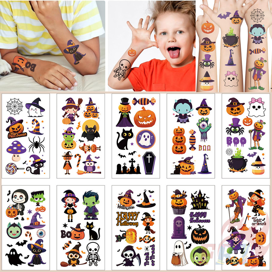 ❣️10sheepts/set Cartoon Halloween Series 02 สติ๊กเกอร์รอยสักชั่วคราว❣️รอยสักกันน้ําสําหรับแขนเซ็กซี่กระดูกไหปลาร้าร่างกายศิลปะมือเท้า