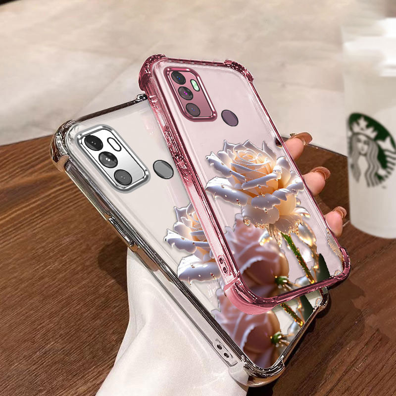 พร้อมฟิล์มเลนส์ เคส สําหรับ oppo a53 2020 a33 เคสโทรศัพท์ล่าสุดชุบด้วยไฟฟ้าการ์ตูนคริสตัล rose รูปแบบ anti drop และกันกระแทกโทรศัพท์ soft case
