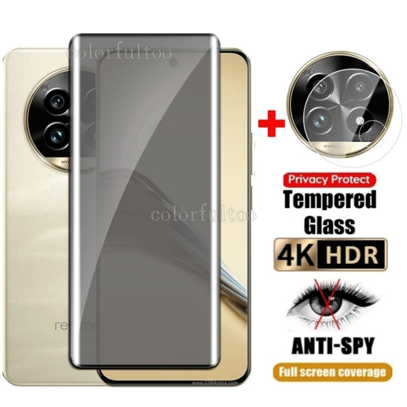 2in1 3D โค้งตัวป้องกันหน้าจอส่วนตัวสําหรับRealme 13 12 Pro + Plus 13Pro + Realme12Pro Realme13Pro 5G 9Hคลุมทั้งหมดAnti-Spyความเป็นส่วนตัวกระจกนิรภัยป้องกันหน้าจอกล้องฟิล์มเลนส์