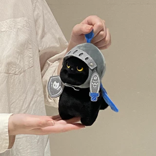 🐈‍⬛พร้อมส่ง🔥คาวาเลียร์แคท ตุ๊กตาผ้าพลัฌ ลากอัศวิน ตุ๊กตาแมวดำน่ารัก ของเล่นเด็ก ของขวัญ Knight Cat Shield Silly Cat