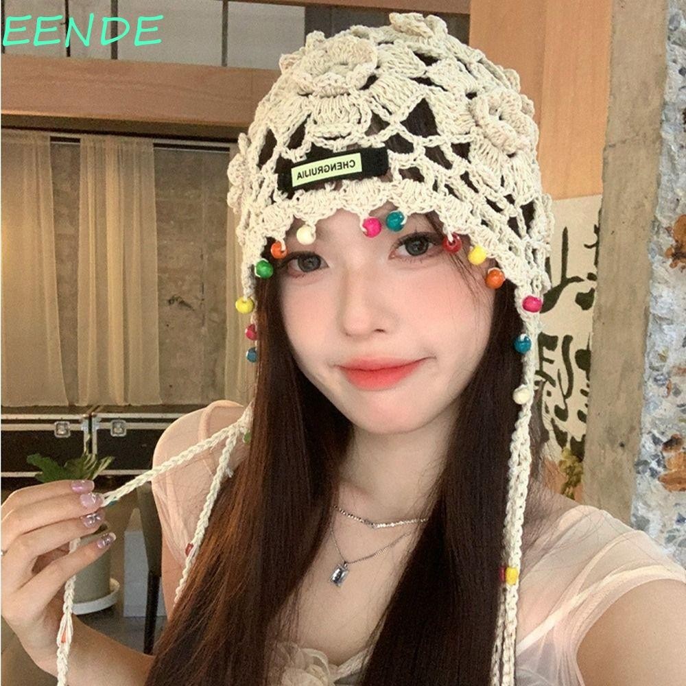 Eende หมวกถัก,โครเชต์กลวงออกดอกไม้กลวงพู่ถักหมวก,แฟชั่น Beanies บางสานสไตล์ชาติพันธุ์หมวกเครื่องแต่งกายอุปกรณ์เสริม