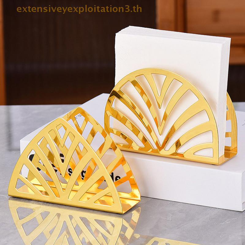 # Hgth # Metal Iron Gold Hollow Triangle Napkin Storage Box Vertical Simple Creative Hotel Square Towel Holder .