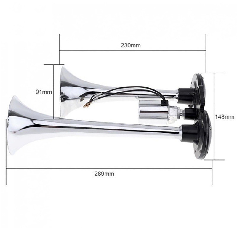 แตรลมไฟฟ้า 2 ชิ้นรถบรรทุกแตรอากาศ 12 V/24V 600DB ปากคู่ (สีเงิน/สีดํา) แตรรถก้นแบนสุดดัง - รูปที่ 7