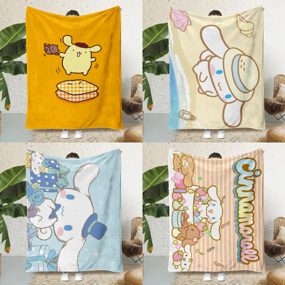 SANRIO น่ารัก ซานริโอ ปอมปอมปูริน ซินนามอนโรล พิมพ์ผ้าห่มผ้าห่มปิกนิกผ้าห่มอบอุ่นนุ่มสบายบ้านเดินทางของขวัญวันเกิด