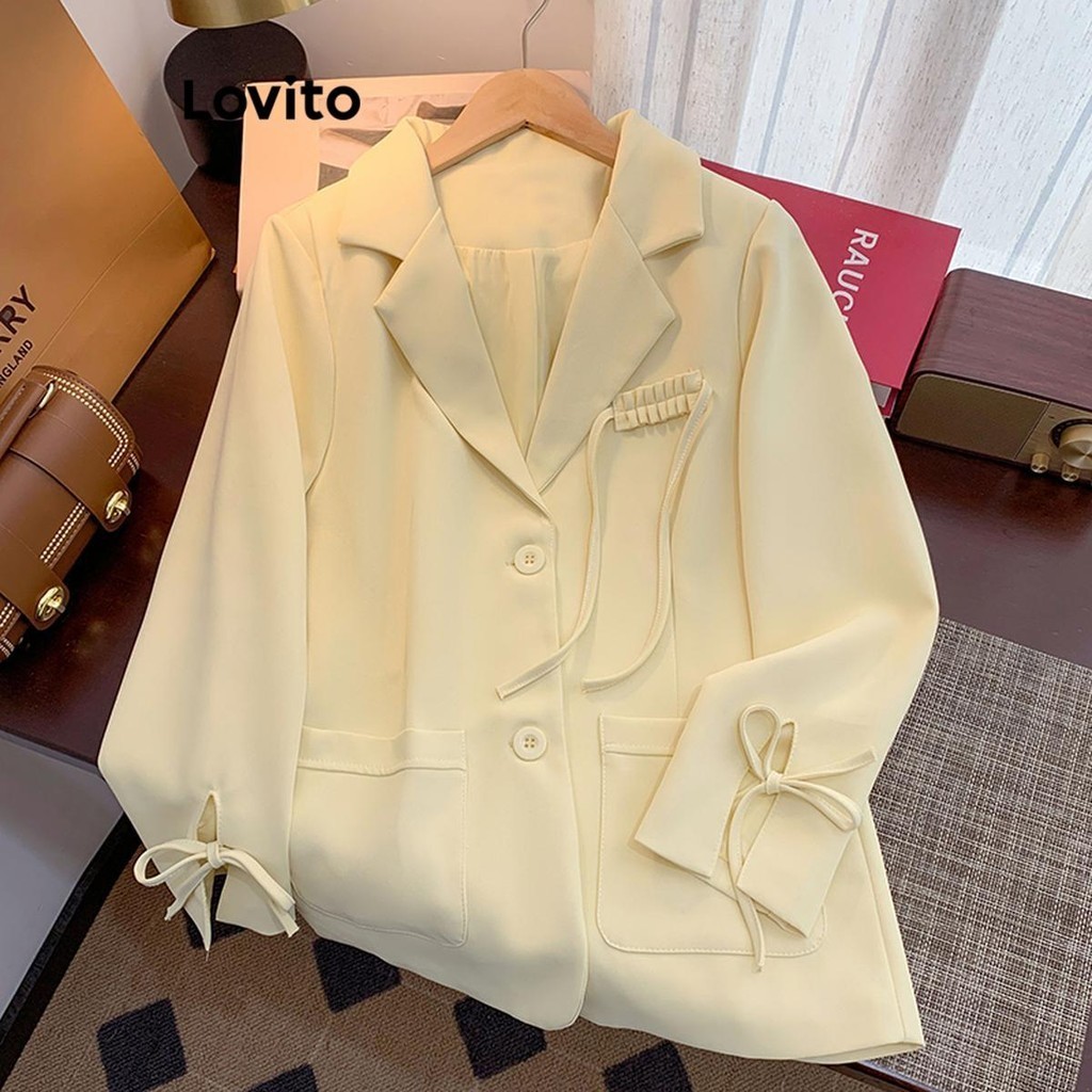 Lovito เสื้อเบลเซอร์หน้าปุ่มธรรมดาสบาย ๆ สำหรับผู้หญิง LNA72744