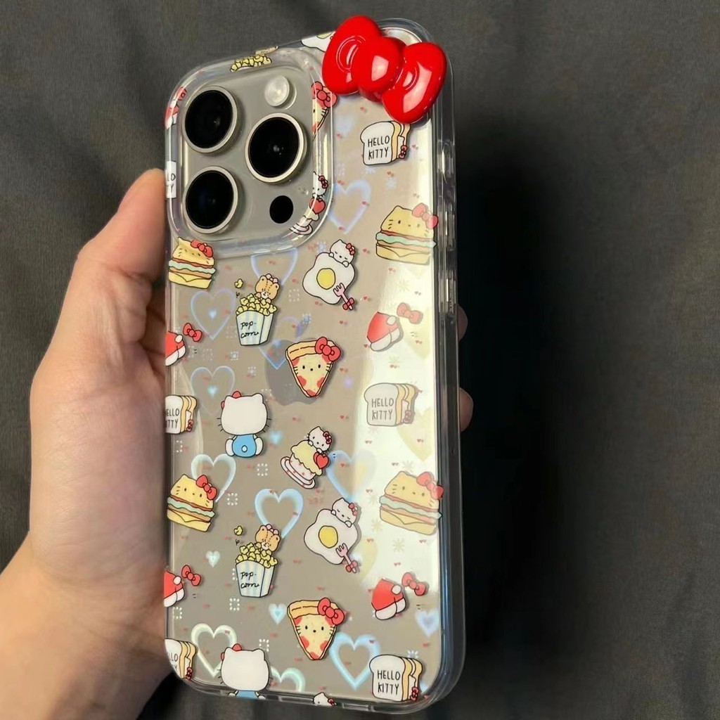 สําหรับ 7/8 เคสไอโฟนน่ารักเต็มหน้าจอเบอร์เกอร์พิซซ่า Hello Kitty 15/13ProMAX 12/11 หลุมดําโปร่งใสทนต่อการตก iPhone14 นุ่ม xr/xs ทาสี