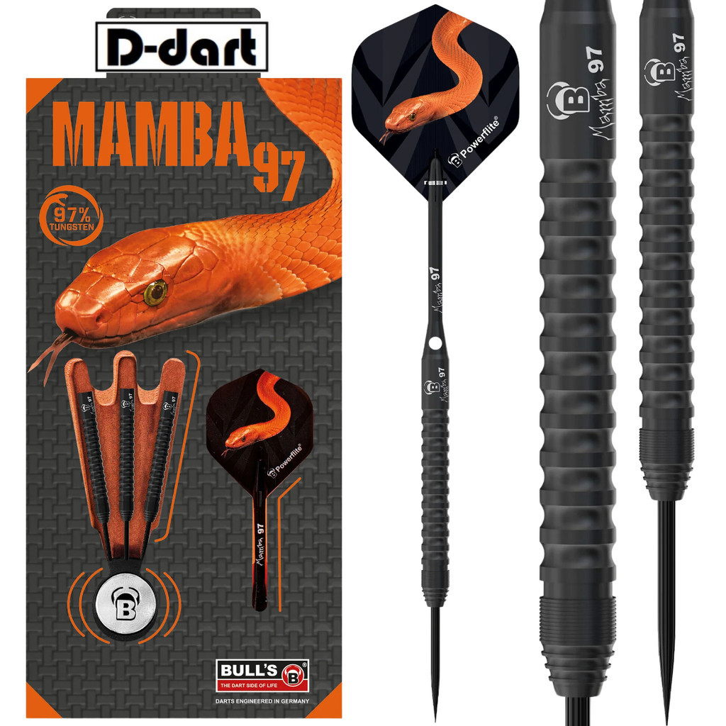 BULLS STEEL TIP DARTS - 25G MAMBA M3 BLACK TITANIUM 97% TUNGSTEN DART SET STEEL DART