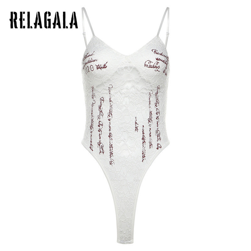 Relagala ผู้หญิง 2024 ใหม่สีทึบ Slim Street แฟชั่น V คอ Suspender บอดี้สูทแขนกุด