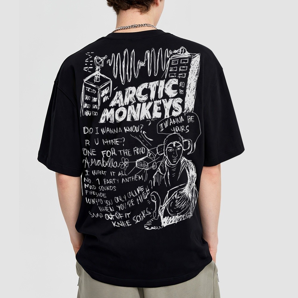Kaos ARCTIC MONKEYS เสื้อยืด AM ALBUM SONG LIST DOODLE Graphic Tee Unisex Baju T เสื้อ Lelaki ผ้าฝ้าย 100%