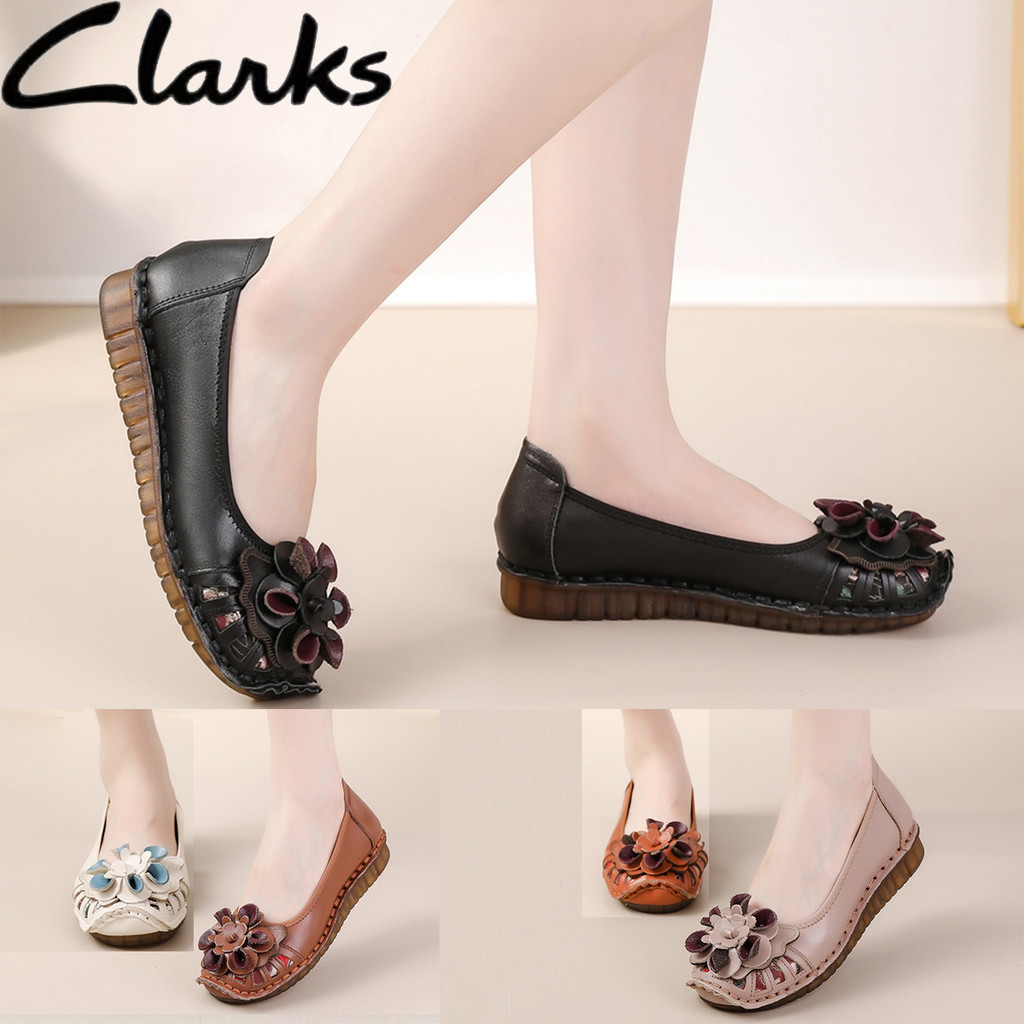 Clarks ใหม่ริบบิ้นรองเท้าผู้หญิง clarks Flats ผู้หญิงรองเท้าหนังแท้ผู้หญิง Jasmine