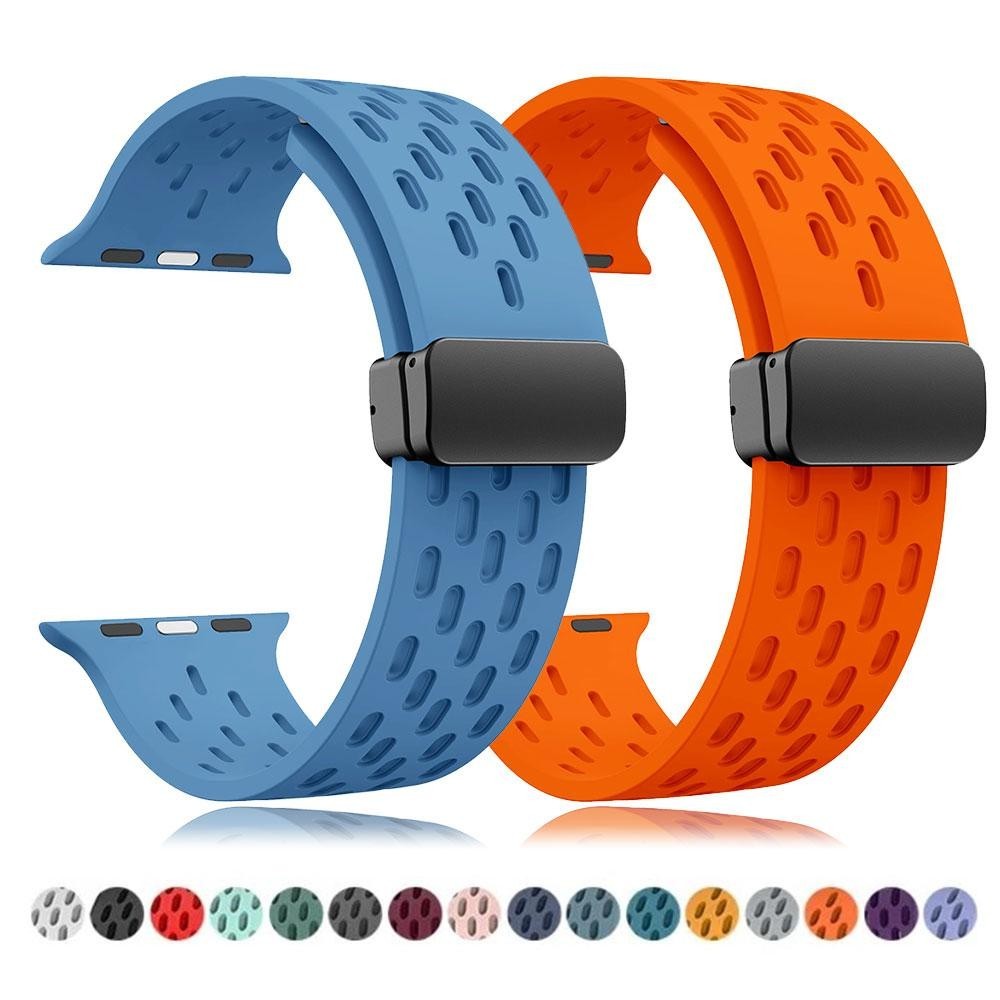 แม่เหล็กพับ Clasp สําหรับ Apple Watch 44/40/49/45/41/38/42 มม. ซิลิโคนกีฬา corra iWatch series 9 7 6 8 SE 5 4 3 Ultra 2